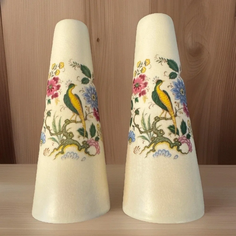 VTG Purbeck Ceramics Swanage England Bird Floral Salt & Pepper Shakers 5 5/8